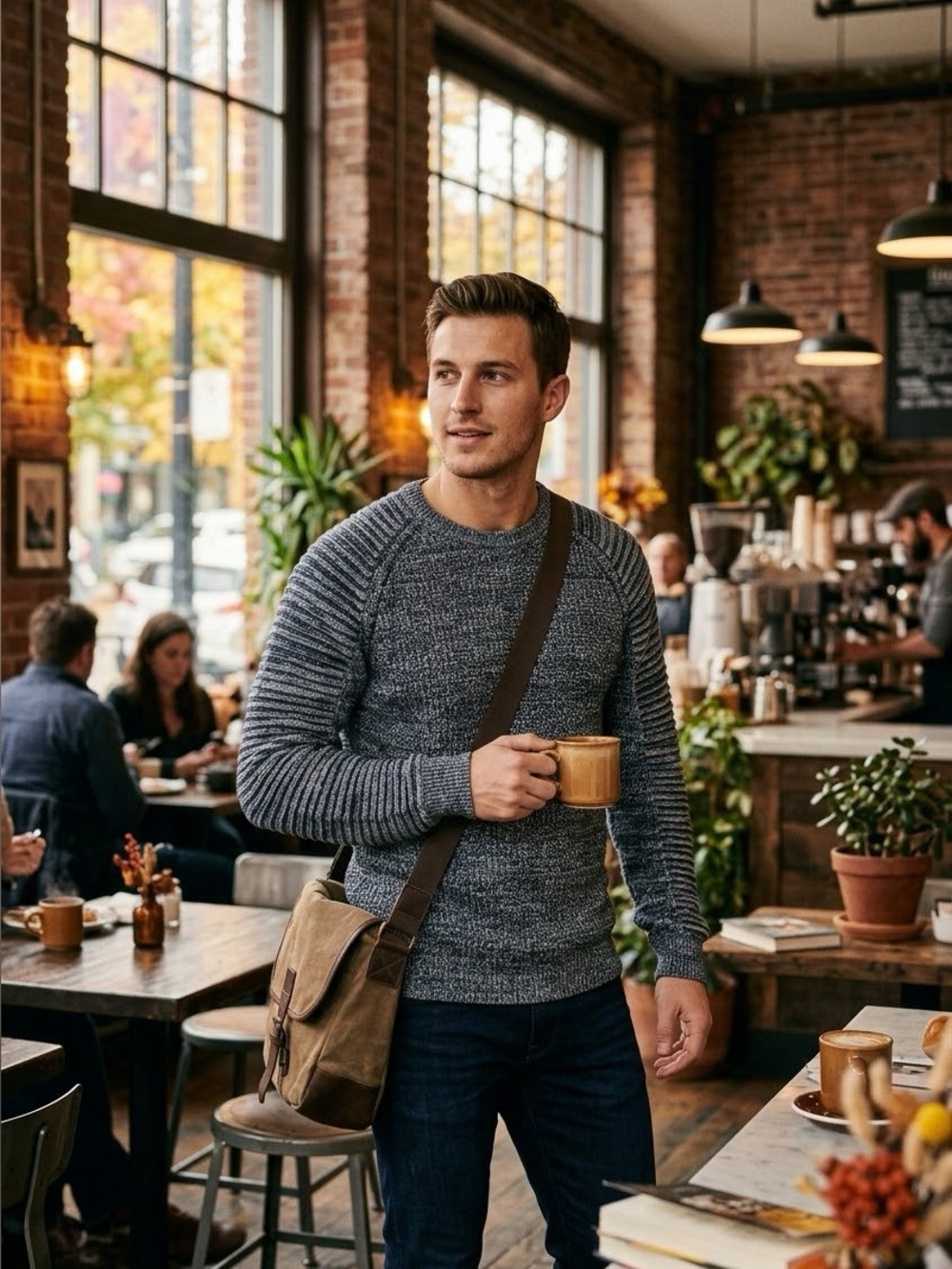 G-Star Marled Navy and Gray Crewneck Sweater